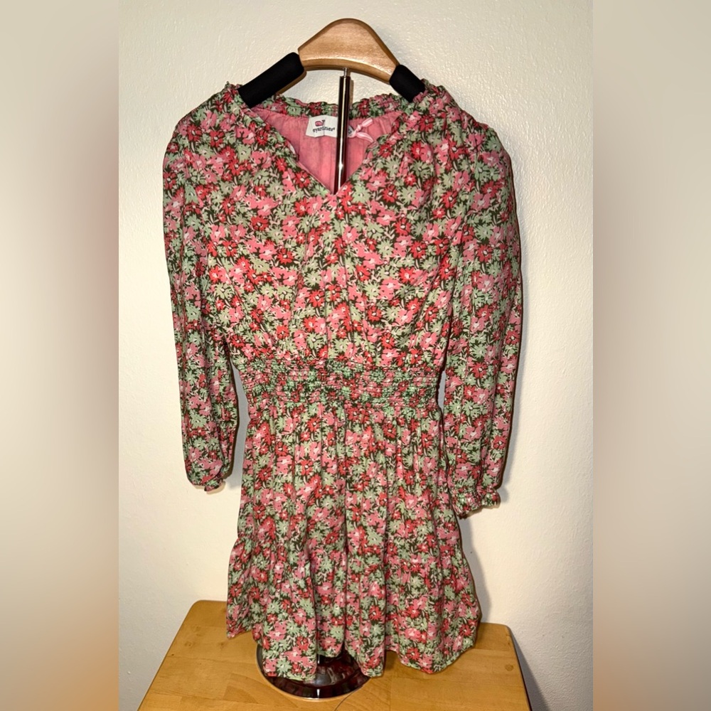 Vineyard Vines pink & green floral print dress w/ cinched waist, size 5/6, NWOT